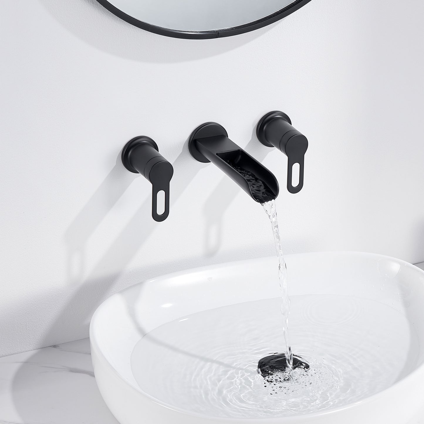 VividFall WMD16-TM 2-Handle Wall Mounted Bathroom Faucet with Valve in Matte Black