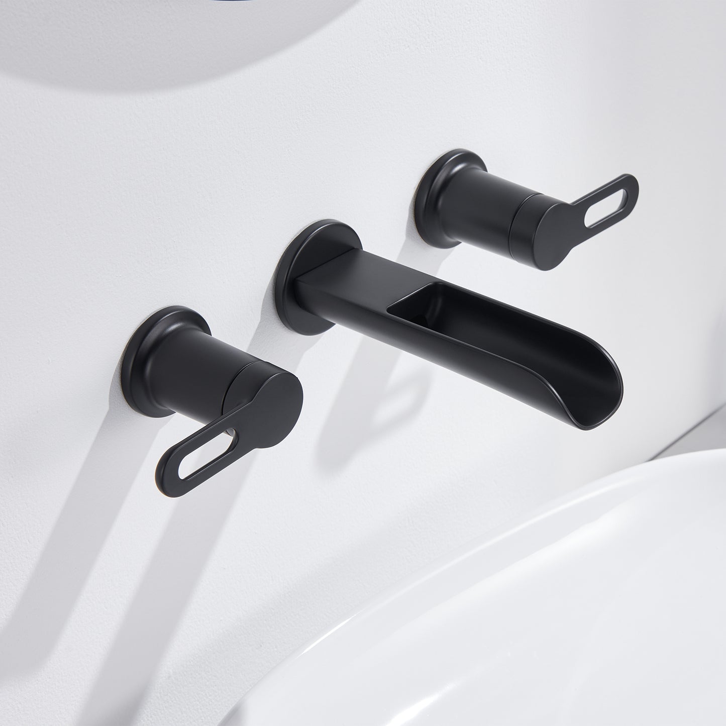 VividFall WMD16-TM 2-Handle Wall Mounted Bathroom Faucet with Valve in Matte Black