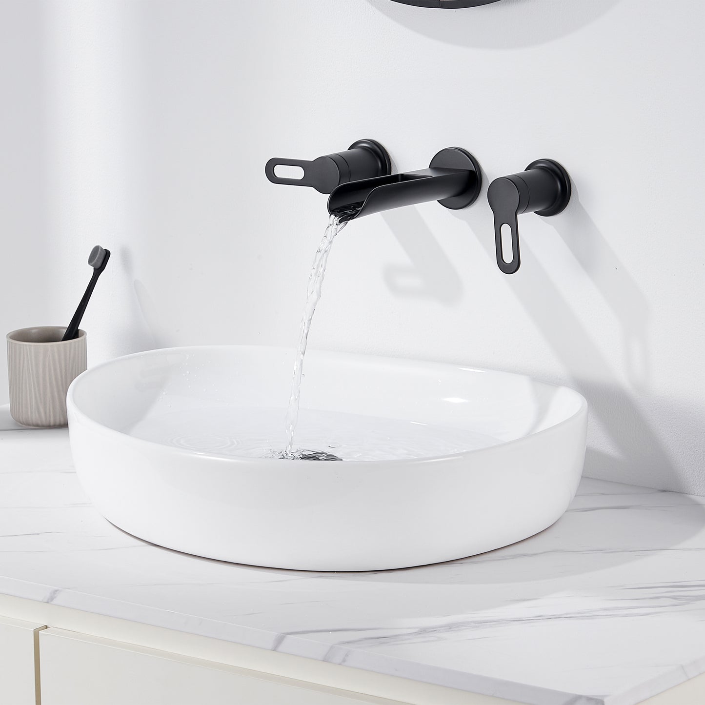 VividFall WMD16-TM 2-Handle Wall Mounted Bathroom Faucet with Valve in Matte Black