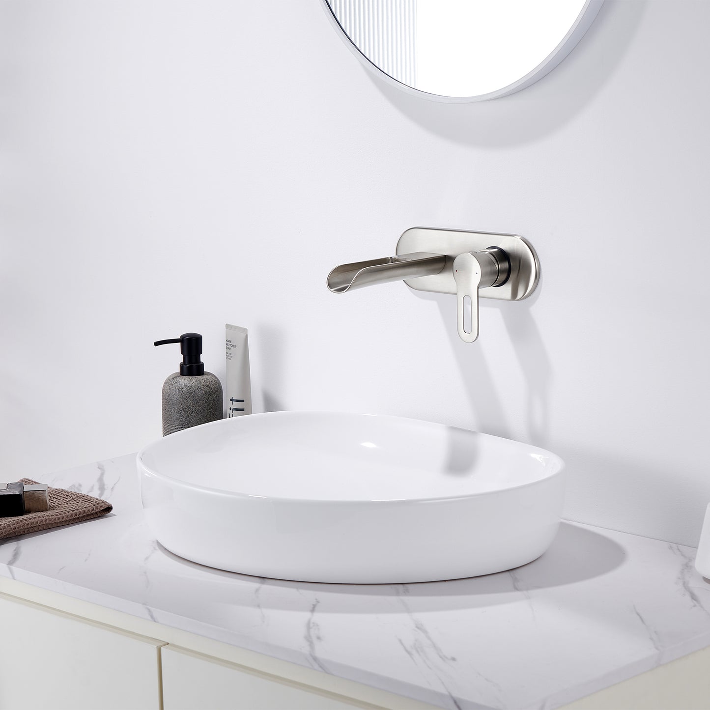 VividFall WMS16-TB 1-Handle Wall Mounted Bathroom Faucet with Valve in Brushed Nickel