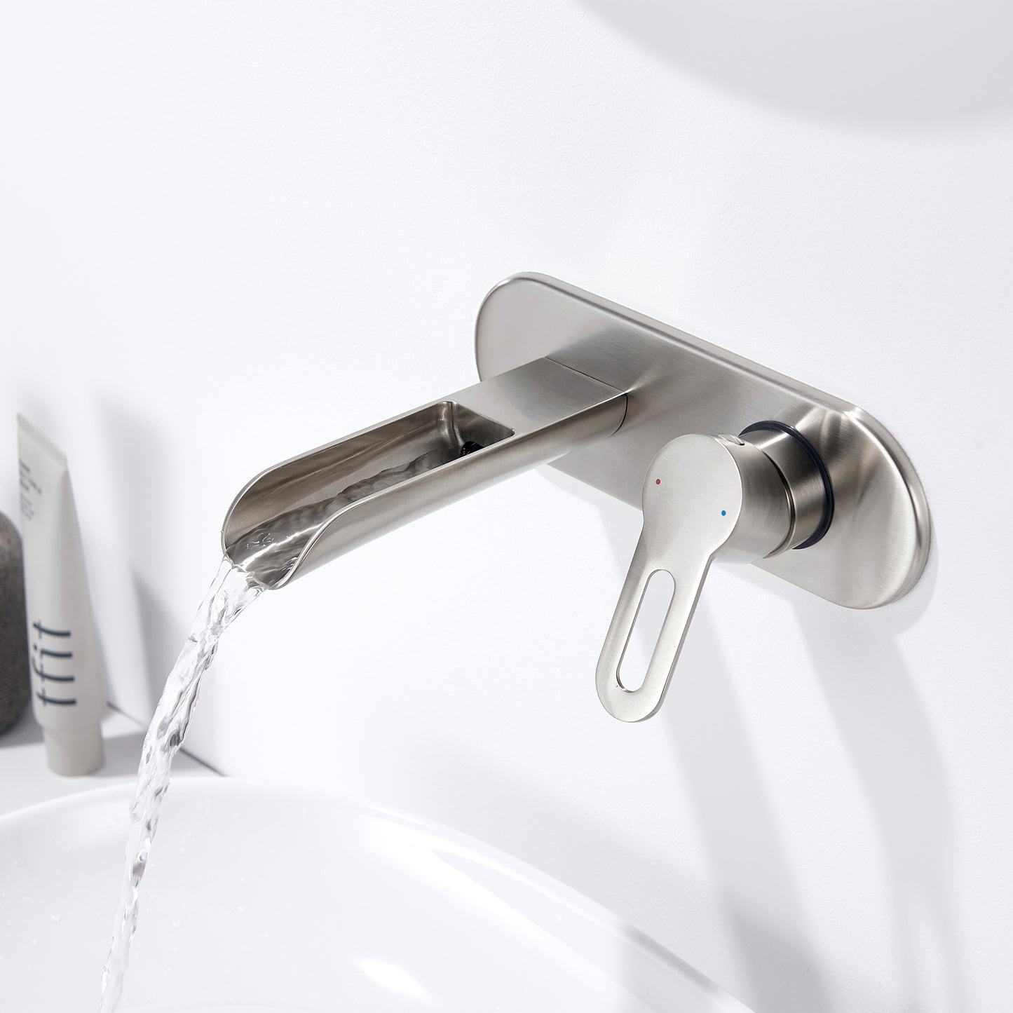 VividFall WMS16-TB 1-Handle Wall Mounted Bathroom Faucet with Valve in Brushed Nickel