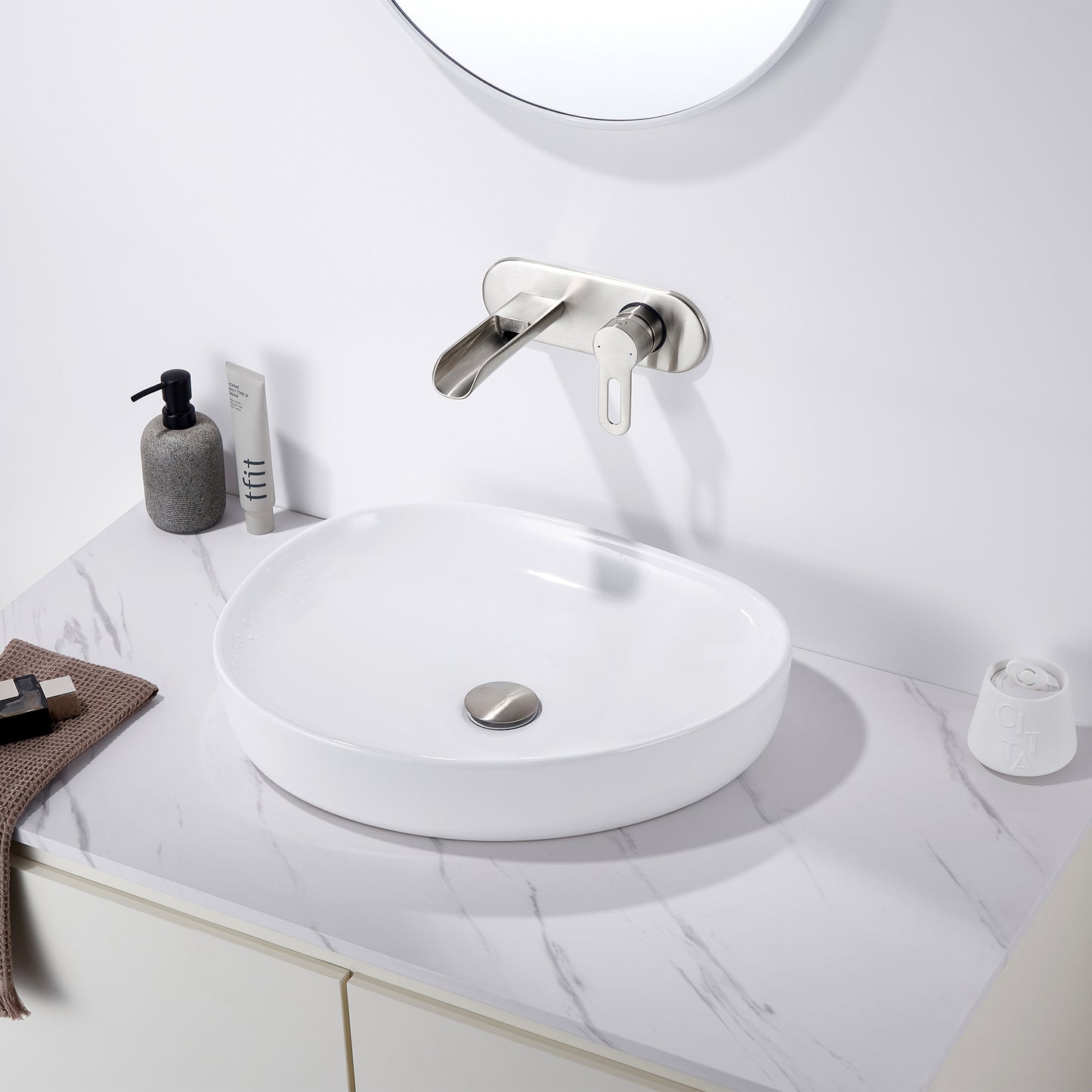 VividFall WMS16-TB 1-Handle Wall Mounted Bathroom Faucet with Valve in Brushed Nickel