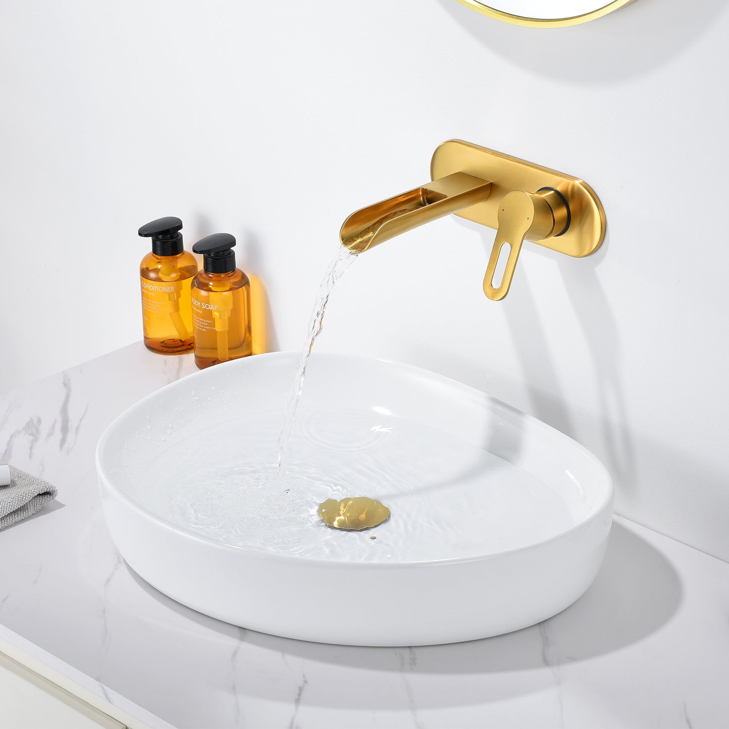 VividFall WMS16-TG 1-Handle Wall Mounted Bathroom Faucet with Valve in Brushed Gold