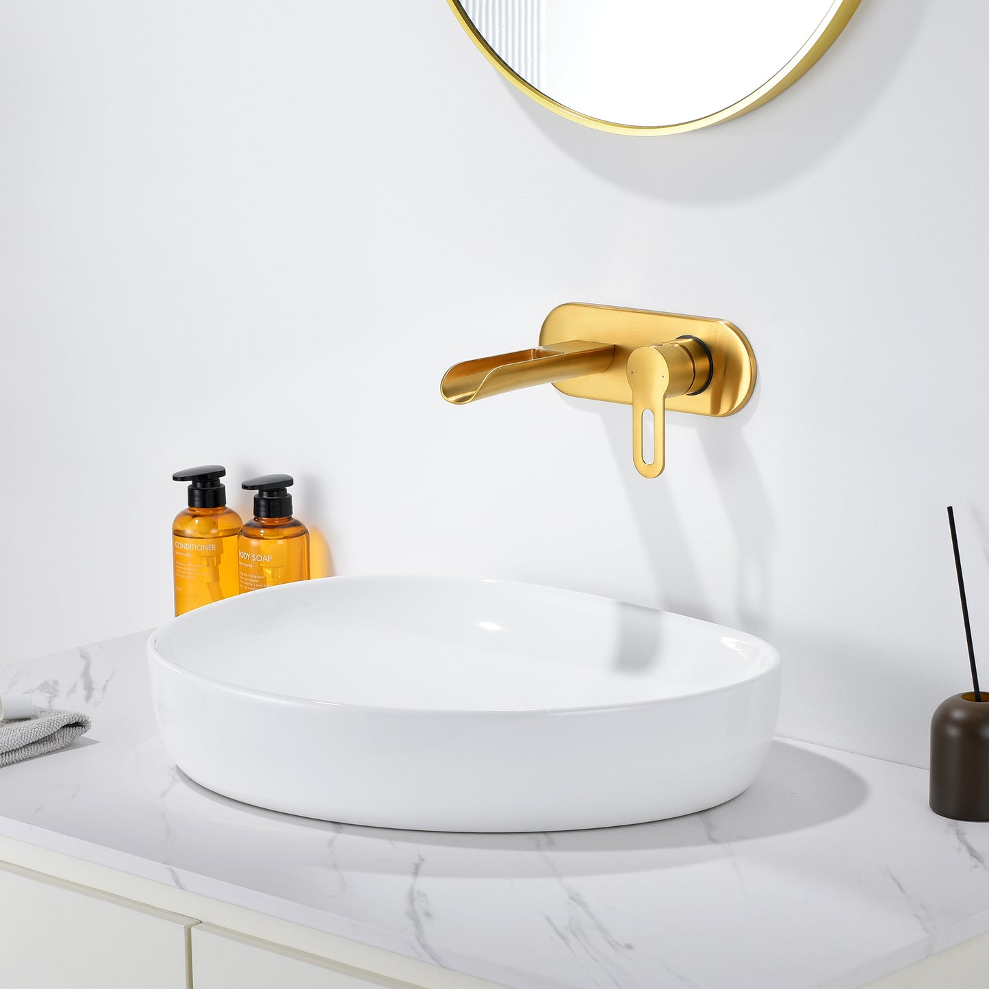 VividFall WMS16-TG 1-Handle Wall Mounted Bathroom Faucet with Valve in Brushed Gold