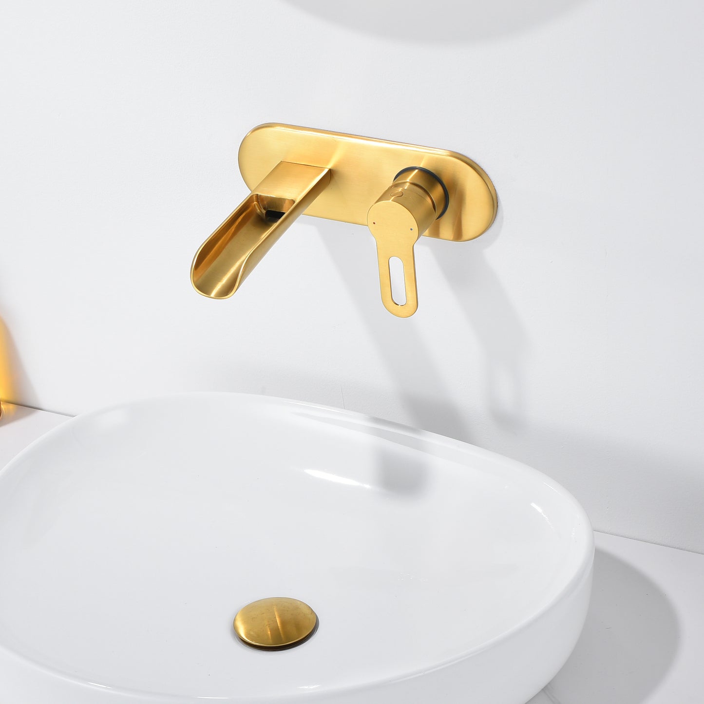 VividFall WMS16-TG 1-Handle Wall Mounted Bathroom Faucet with Valve in Brushed Gold
