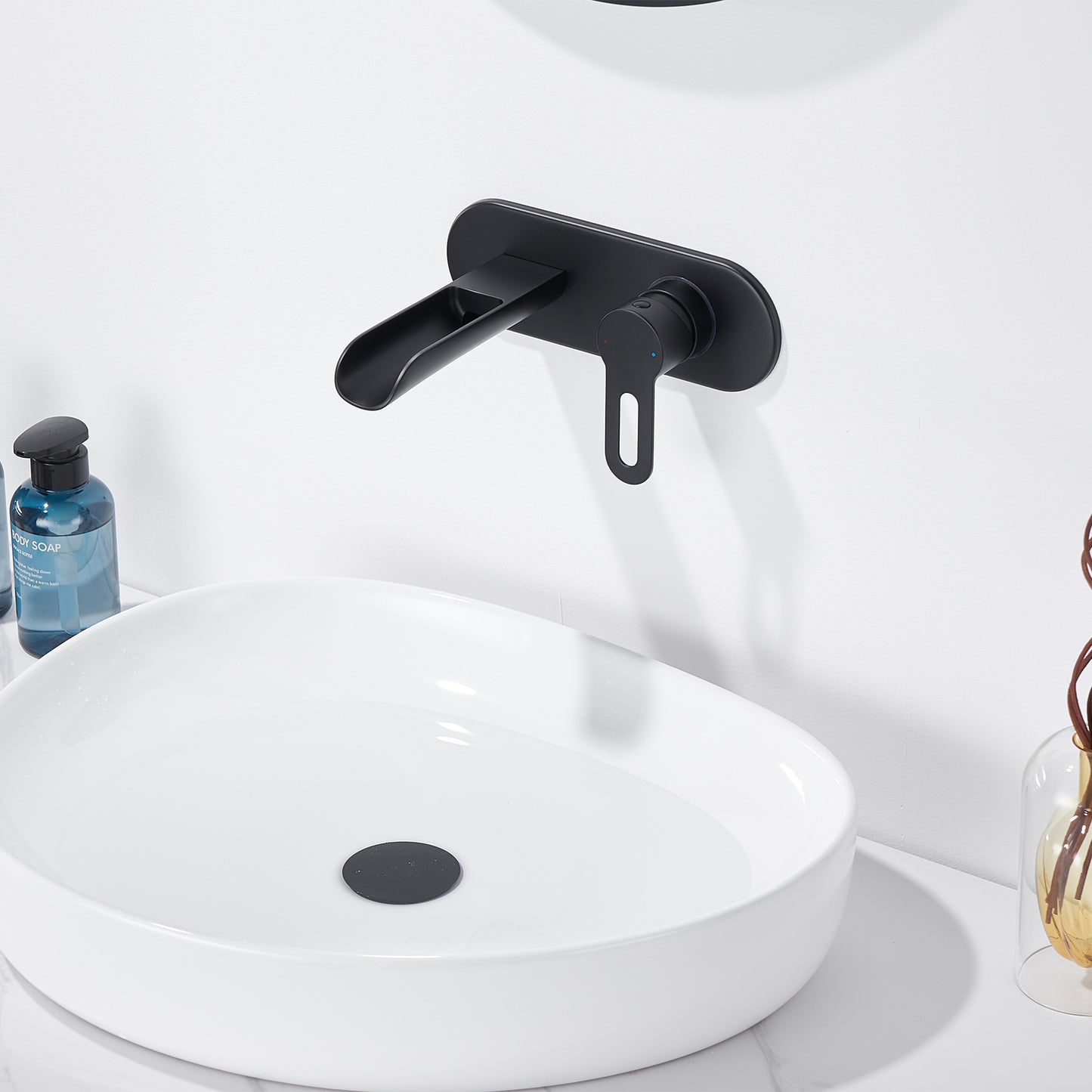 VividFall WMS16-TM 1-Handle Wall Mounted Bathroom Faucet with Valve in Matte Black
