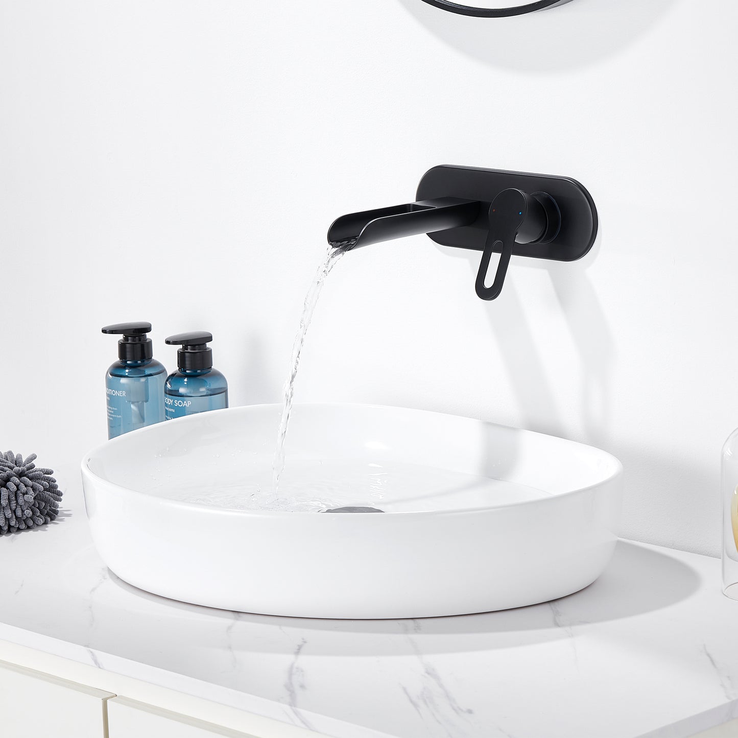 VividFall WMS16-TM 1-Handle Wall Mounted Bathroom Faucet with Valve in Matte Black