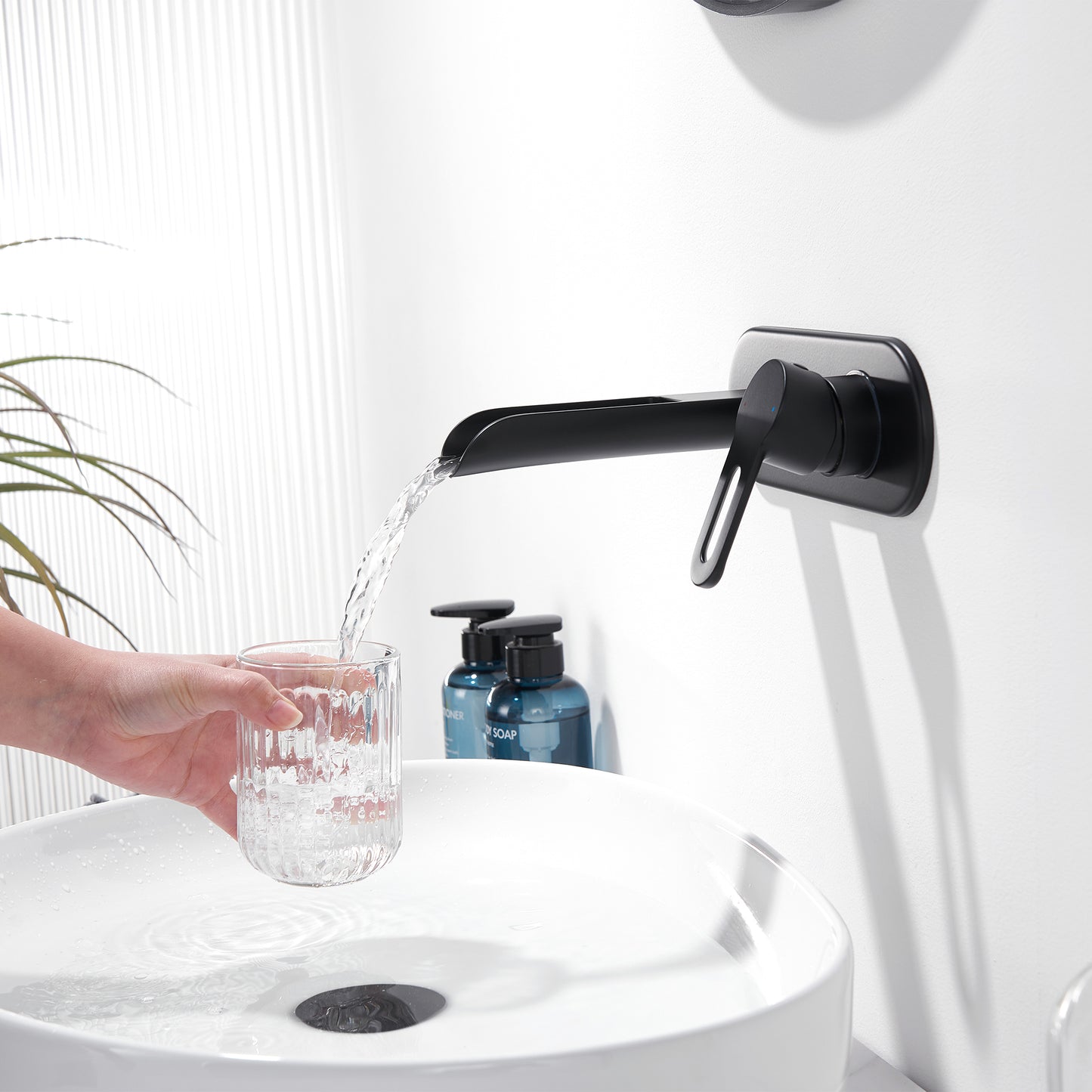 VividFall WMS16-TM 1-Handle Wall Mounted Bathroom Faucet with Valve in Matte Black