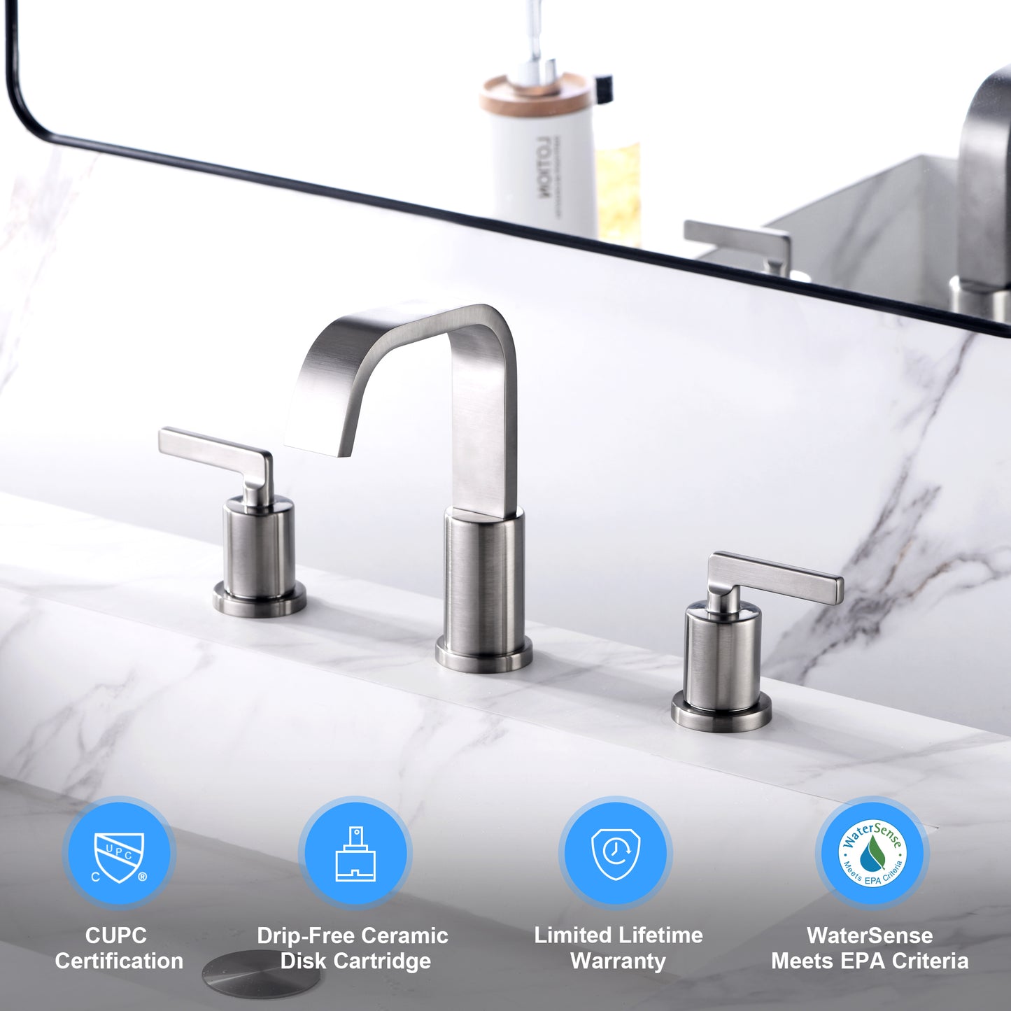 Raiden WSP14-TB 8 in. Widespread 2-Handle Bathroom Faucet in Brushed Nickel