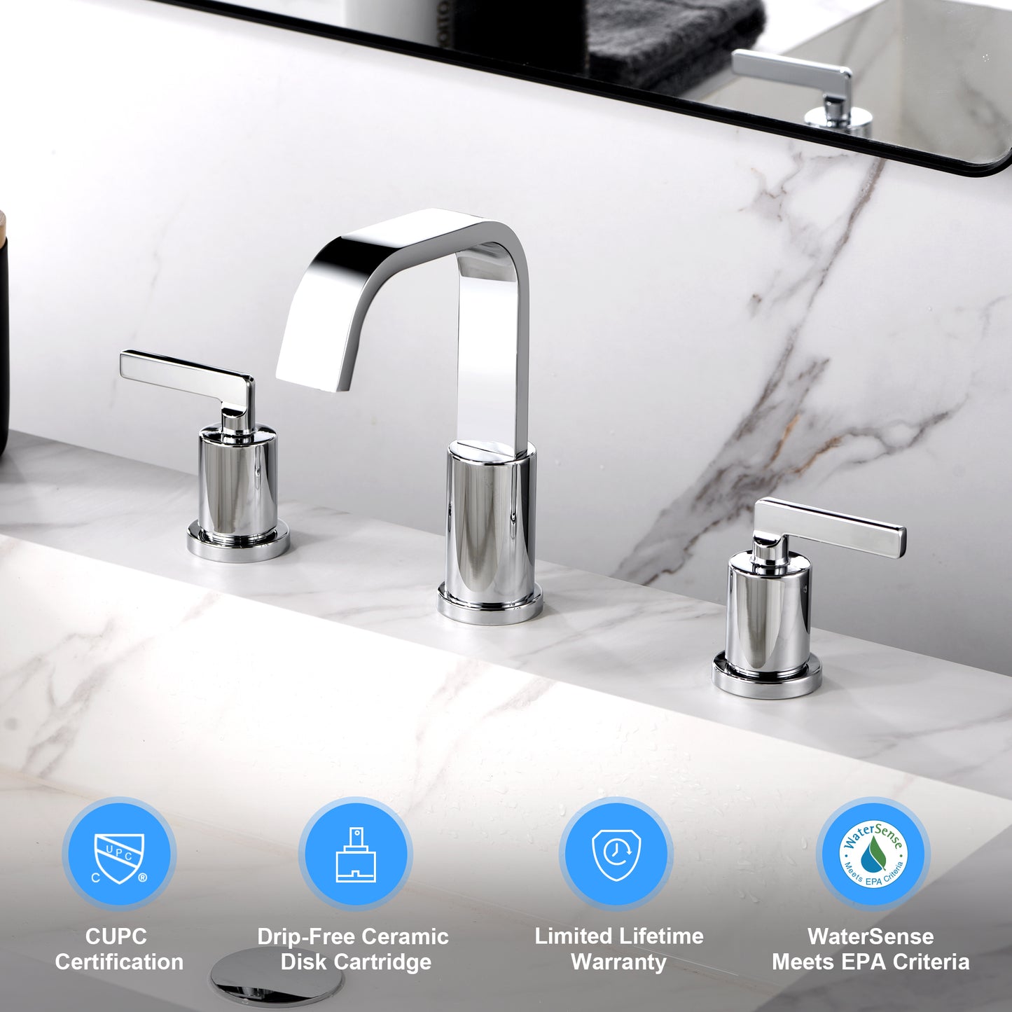 Raiden WSP14-TC 8 in. Widespread 2-Handle Bathroom Faucet in Chrome