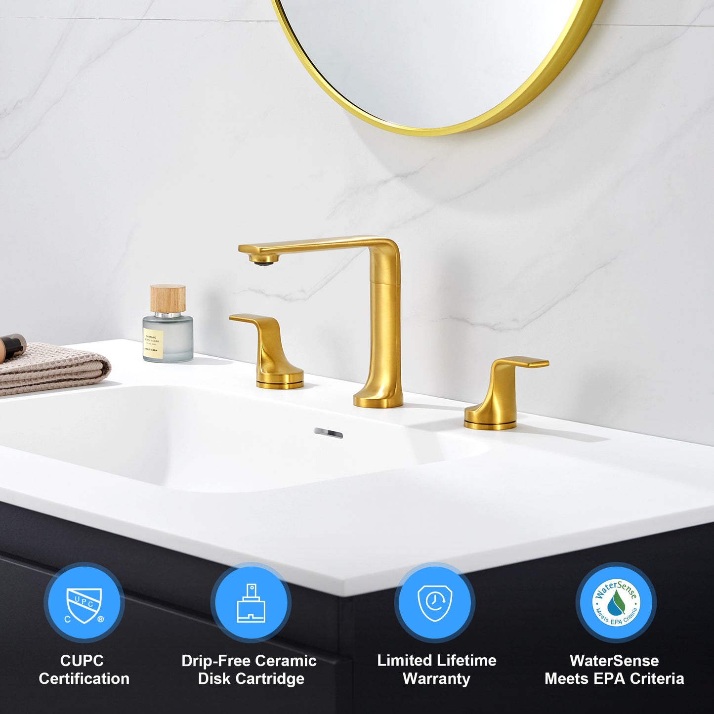 Varen WSP15-TG 8 in. Widespread 2-Handle Bathroom Faucet in Brushed Gold