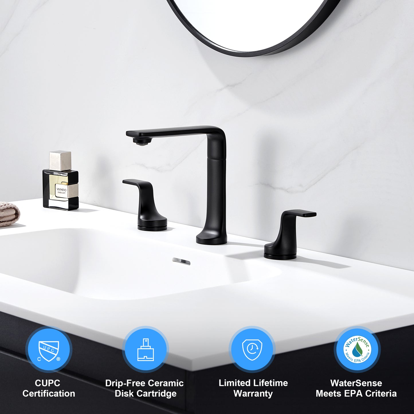 Varen WSP15-TM 8 in. Widespread 2-Handle Bathroom Faucet in Matte Black