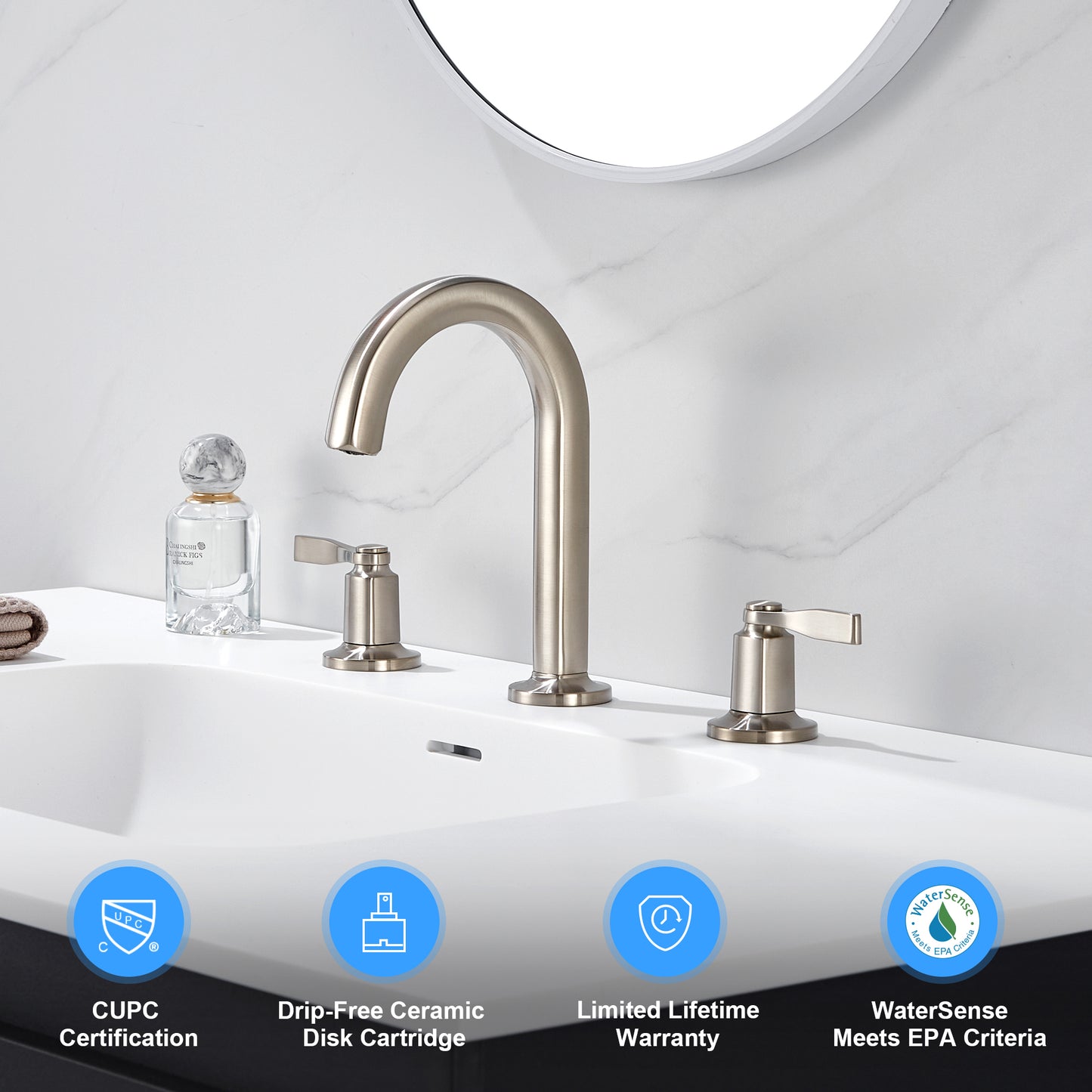 Larko WSP18-TB 8 in. Widespread 2-Handle Bathroom Faucet in Brushed Nickel