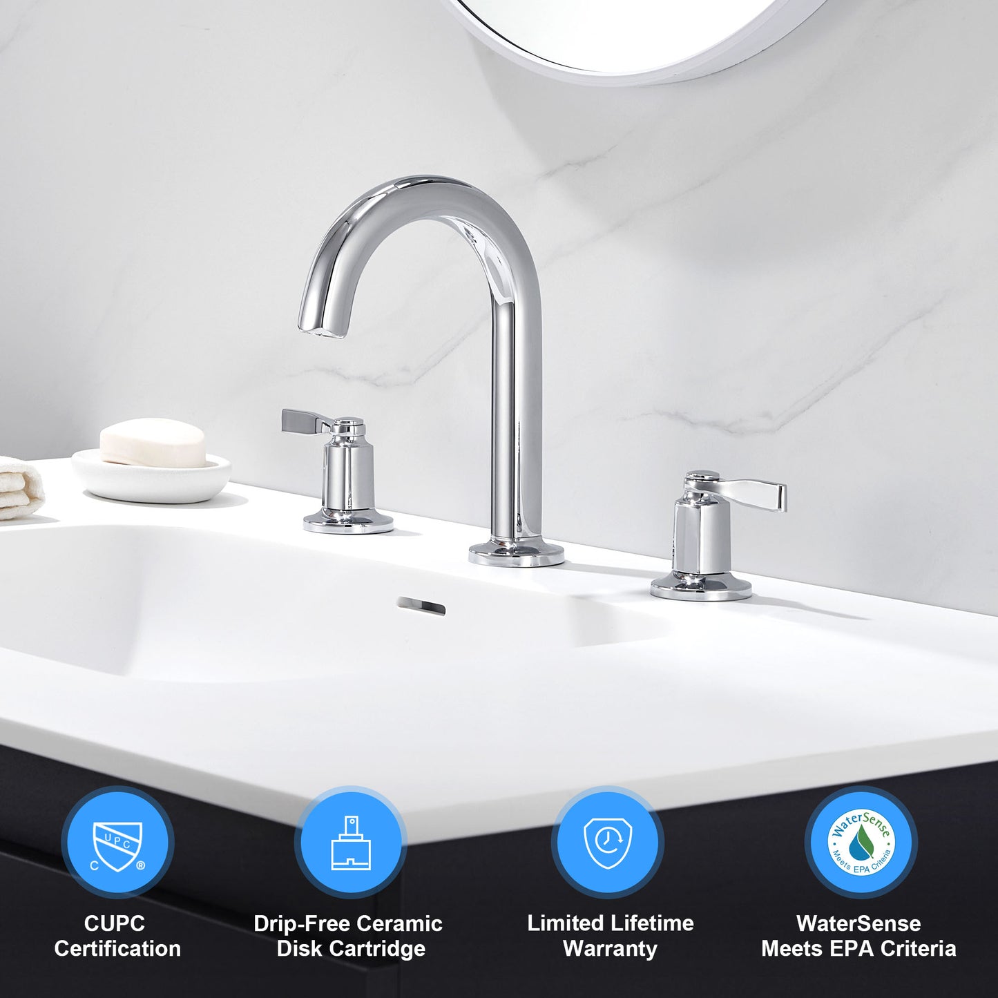 Larko WSP18-TC 8 in. Widespread 2-Handle Bathroom Faucet in Chrome