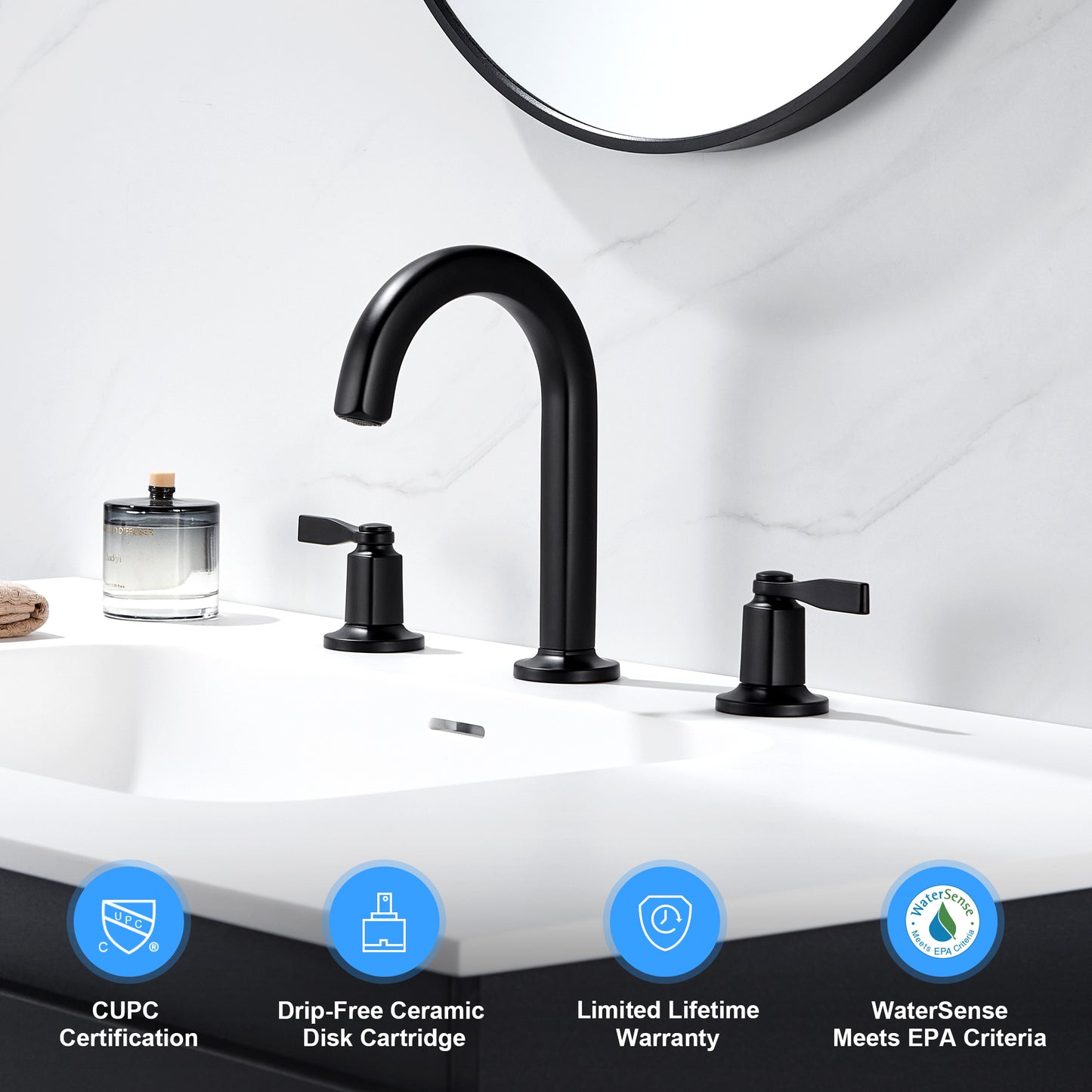 Larko WSP18-TM 8 in. Widespread 2-Handle Bathroom Faucet in Matte Black