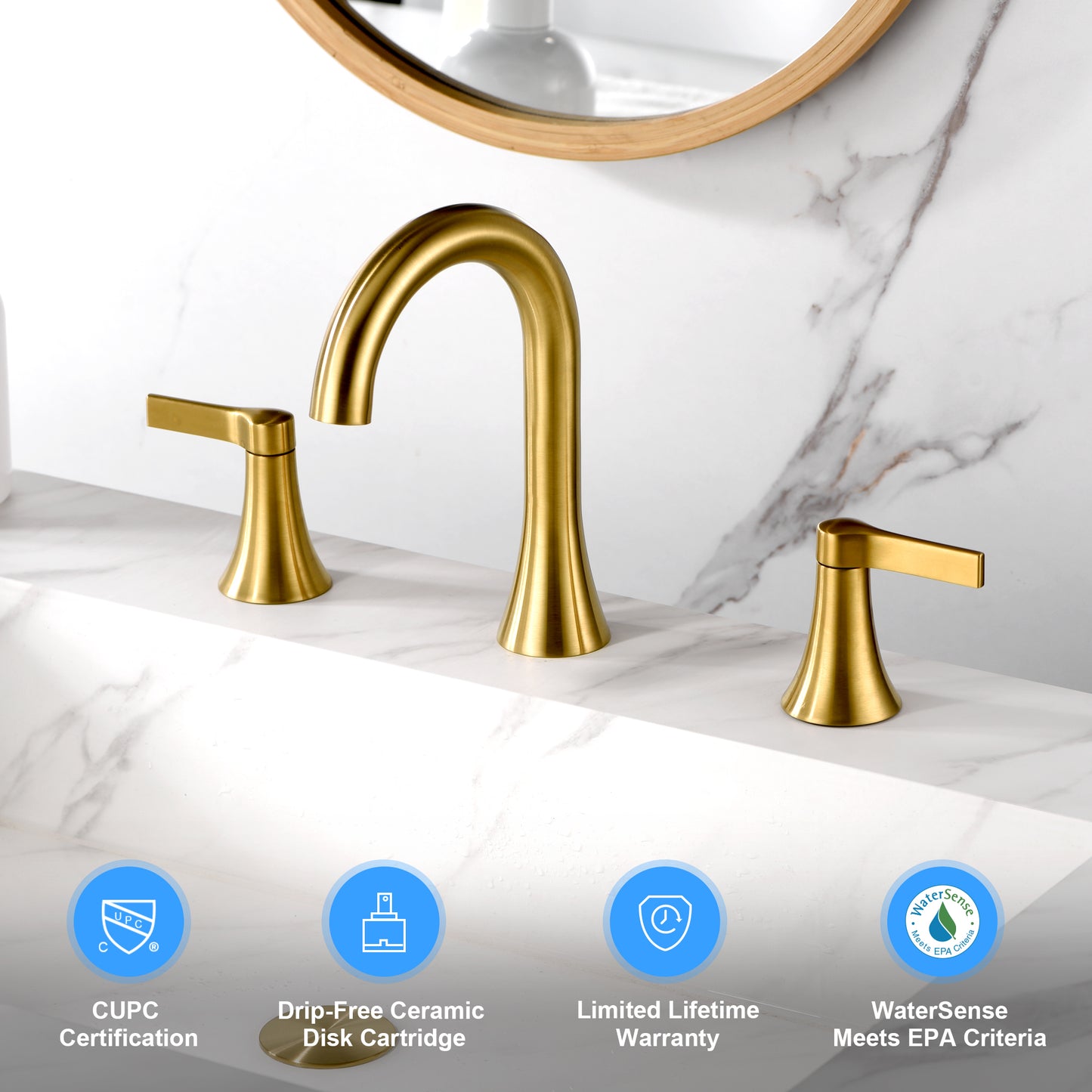 Reesley WSP21-TG 8 in. Widespread 2-Handle Bathroom Faucet in Brushed Gold