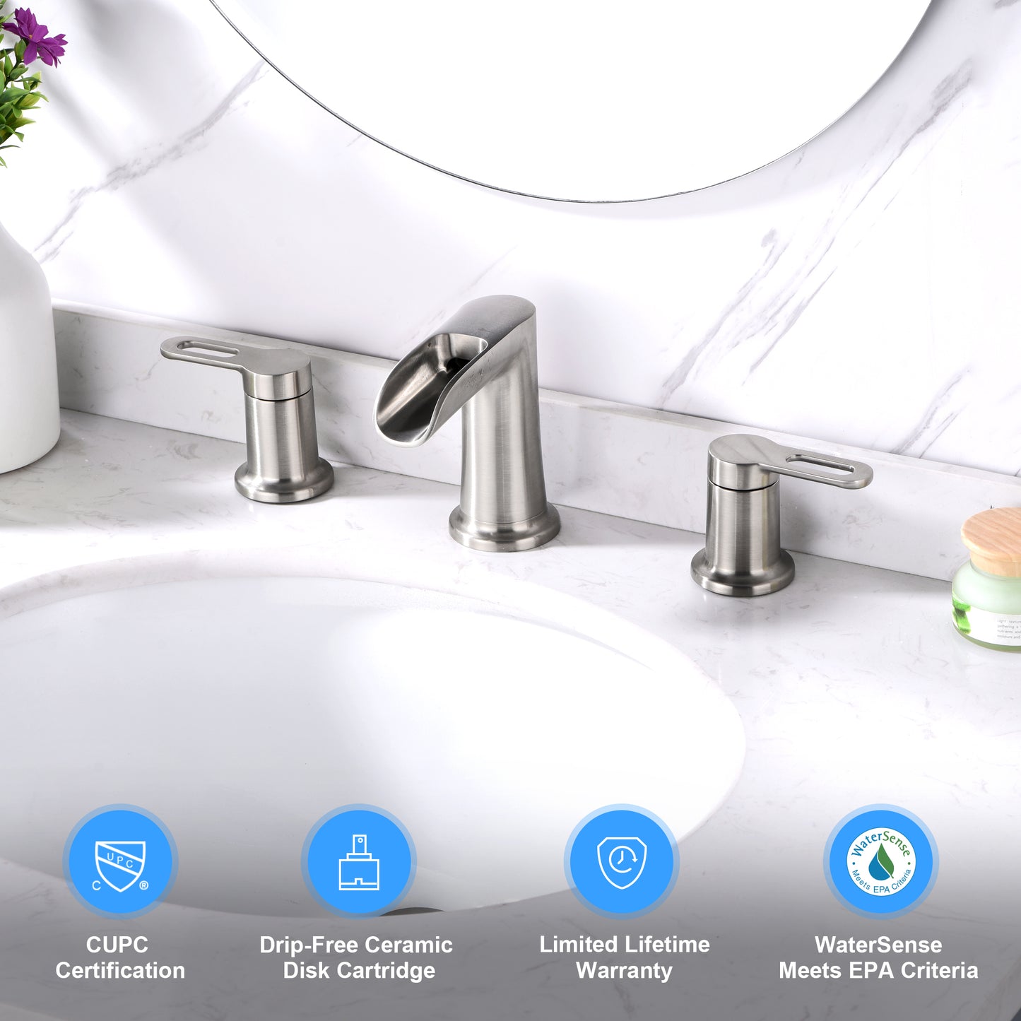 VividFall WSP26-TB 8 in. Widespread 2-Handle Bathroom Faucet in Brushed Nickel