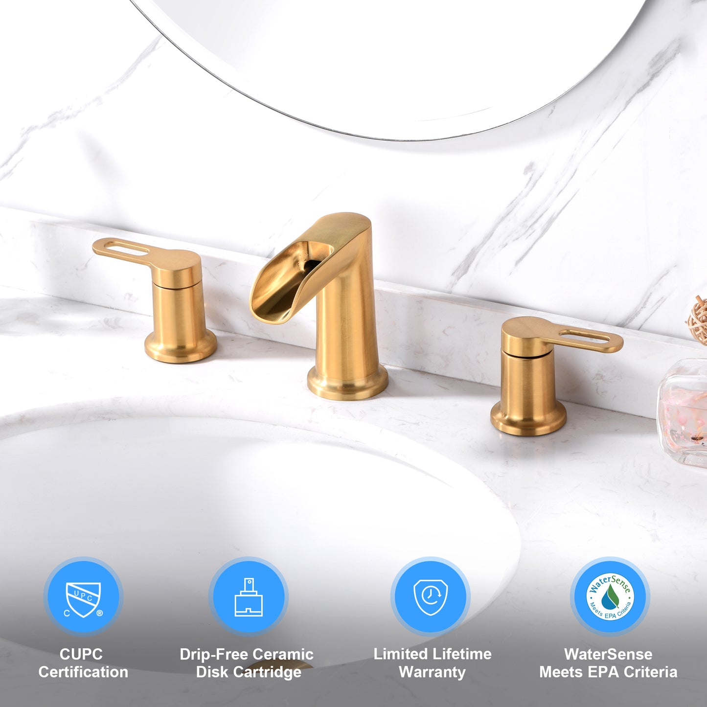 VividFall WSP26-TG 8 in. Widespread 2-Handle Bathroom Faucet in Brushed Gold