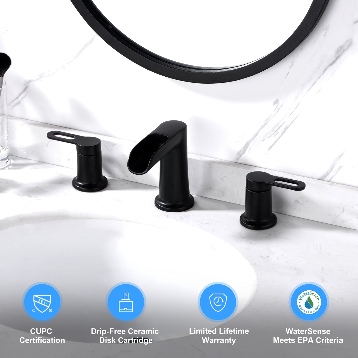 VividFall WSP26-TM 8 in. Widespread 2-Handle Bathroom Faucet in Matte Black