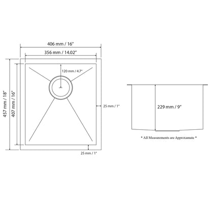 BBS16-18Z Handmade 18 Gauge Stainless Steel 16 in. Undermount Bar Sink