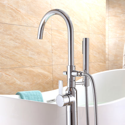 FTF01-TC Modern Freestanding Single-Handle Floor-Mount Roman Tub Faucet Filler with Hand Shower in Chrome