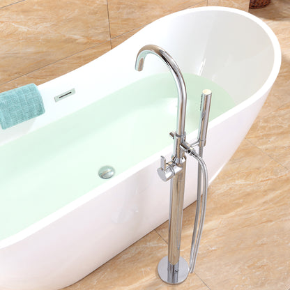 FTF01-TC Modern Freestanding Single-Handle Floor-Mount Roman Tub Faucet Filler with Hand Shower in Chrome