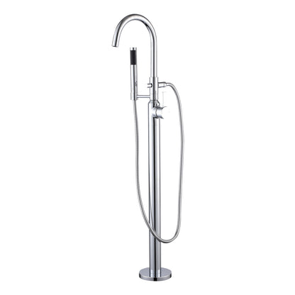 FTF01-TC Modern Freestanding Single-Handle Floor-Mount Roman Tub Faucet Filler with Hand Shower in Chrome