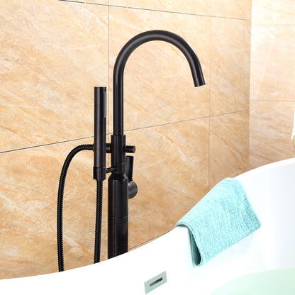 FTF01-TO Modern Freestanding Single-Handle Floor-Mount Roman Tub Faucet Filler with Hand Shower in Oil Rubbed Bronze