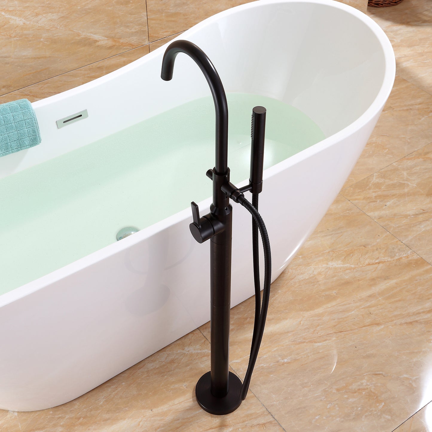 FTF01-TO Modern Freestanding Single-Handle Floor-Mount Roman Tub Faucet Filler with Hand Shower in Oil Rubbed Bronze