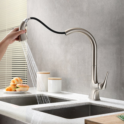 KTS20-TB Single-Handle Pull-Down Sprayer Kitchen Faucet with 2-Function Spray Head 359 in Brushed Nickel