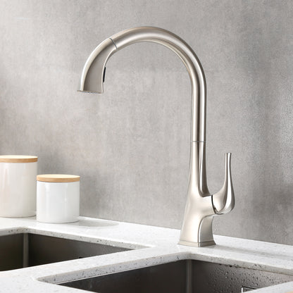 KTS20-TB Single-Handle Pull-Down Sprayer Kitchen Faucet with 2-Function Spray Head 359 in Brushed Nickel