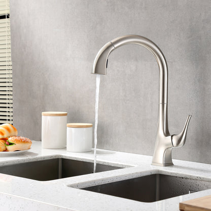 KTS20-TB Single-Handle Pull-Down Sprayer Kitchen Faucet with 2-Function Spray Head 359 in Brushed Nickel