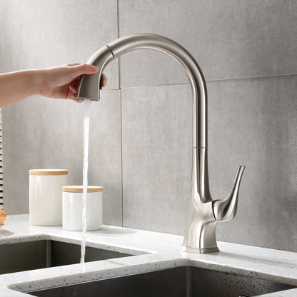 KTS20-TB Single-Handle Pull-Down Sprayer Kitchen Faucet with 2-Function Spray Head 359 in Brushed Nickel
