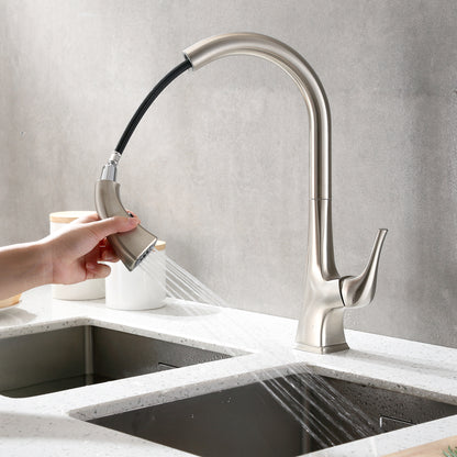 KTS20-TB Single-Handle Pull-Down Sprayer Kitchen Faucet with 2-Function Spray Head 359 in Brushed Nickel