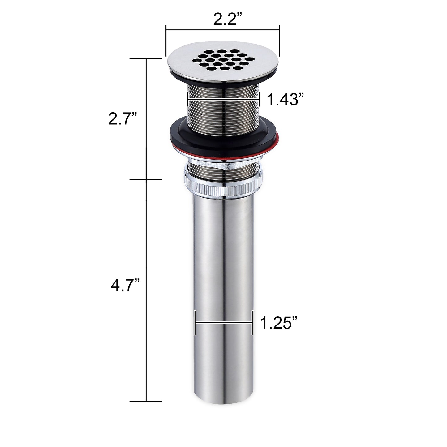 DS05-TB 1-1/2 in. Brass Bathroom and Vessel Sink Grid Drain Stopper Strainer with No Overflow in Brushed Nickel