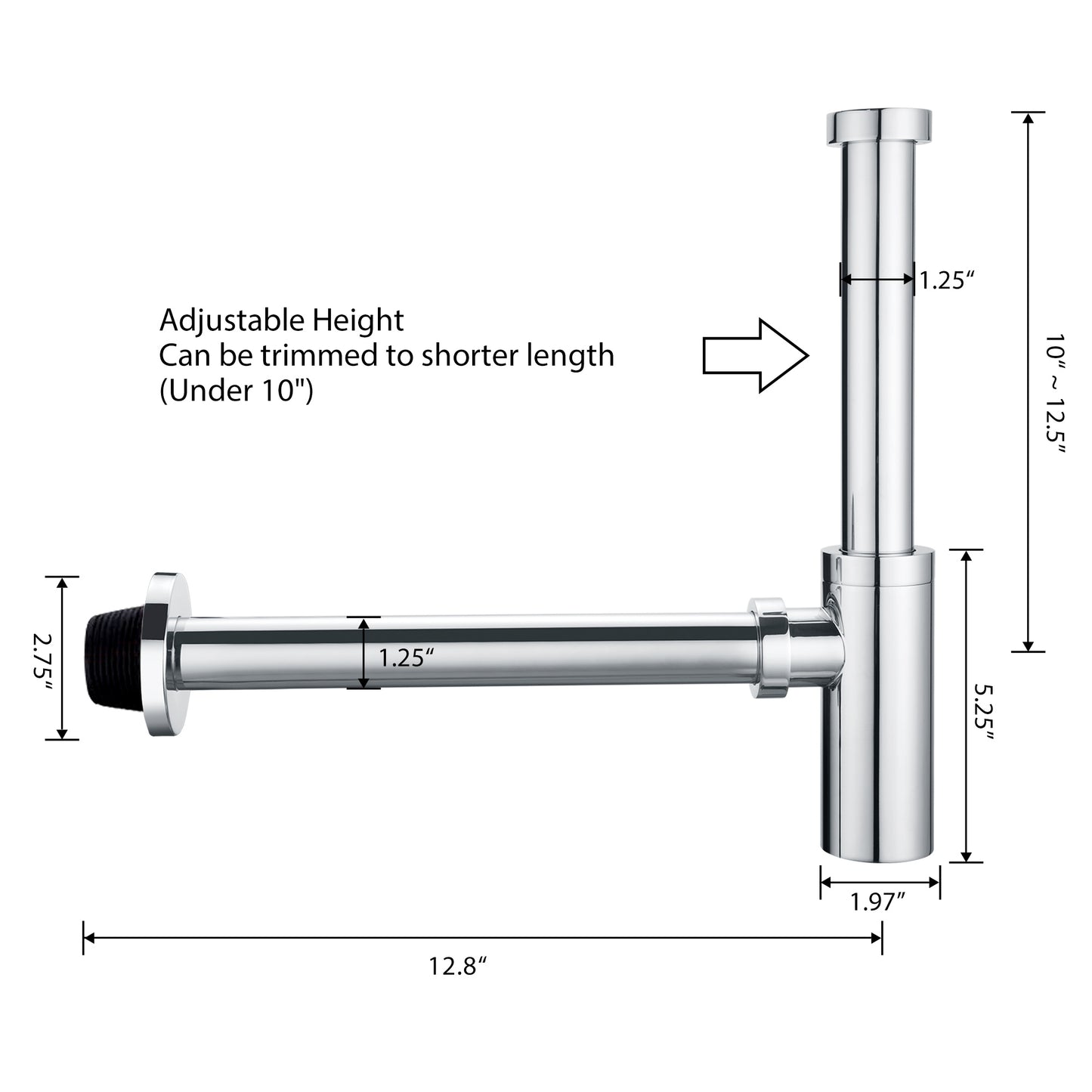BPT01-C Designer 1-1/4 in. Brass Round Bottle Trap in Chrome