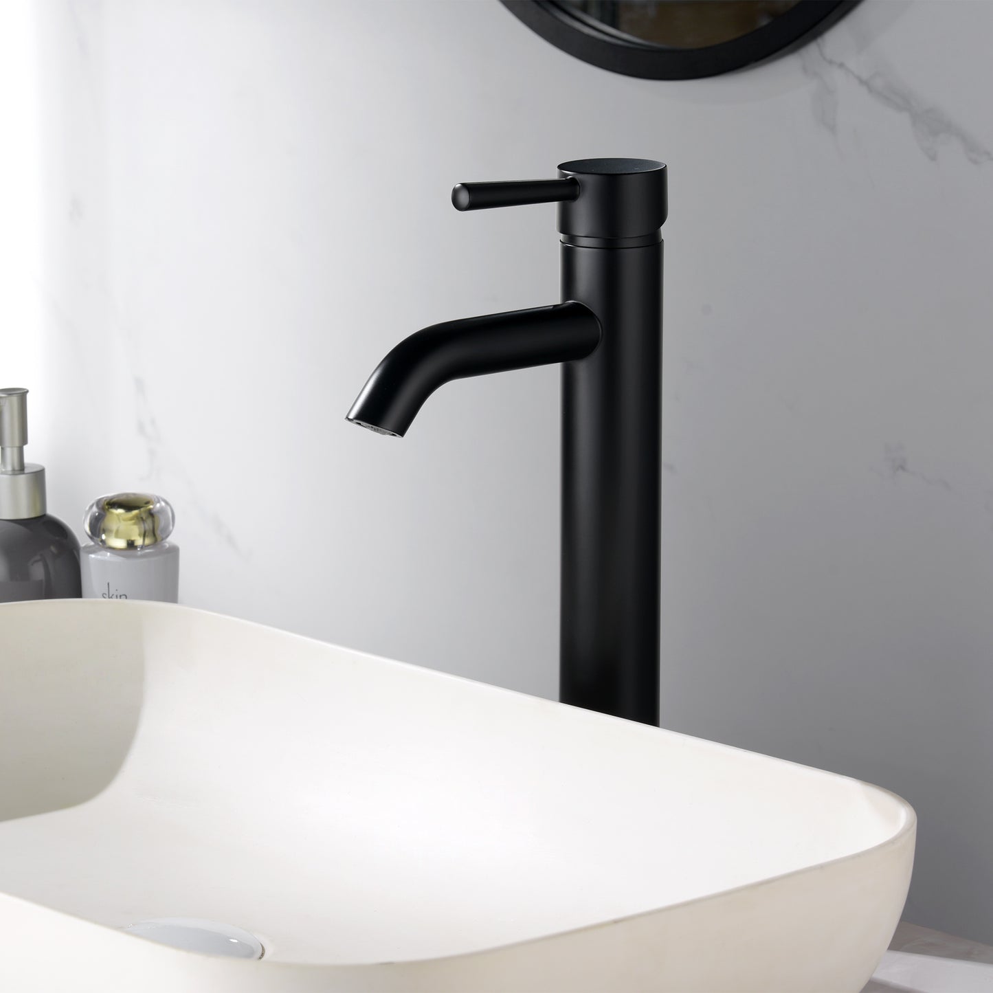 Raphral BSH03-TM Single Hole Single-Handle Vessel Bathroom Faucet with Drain in Matte Black