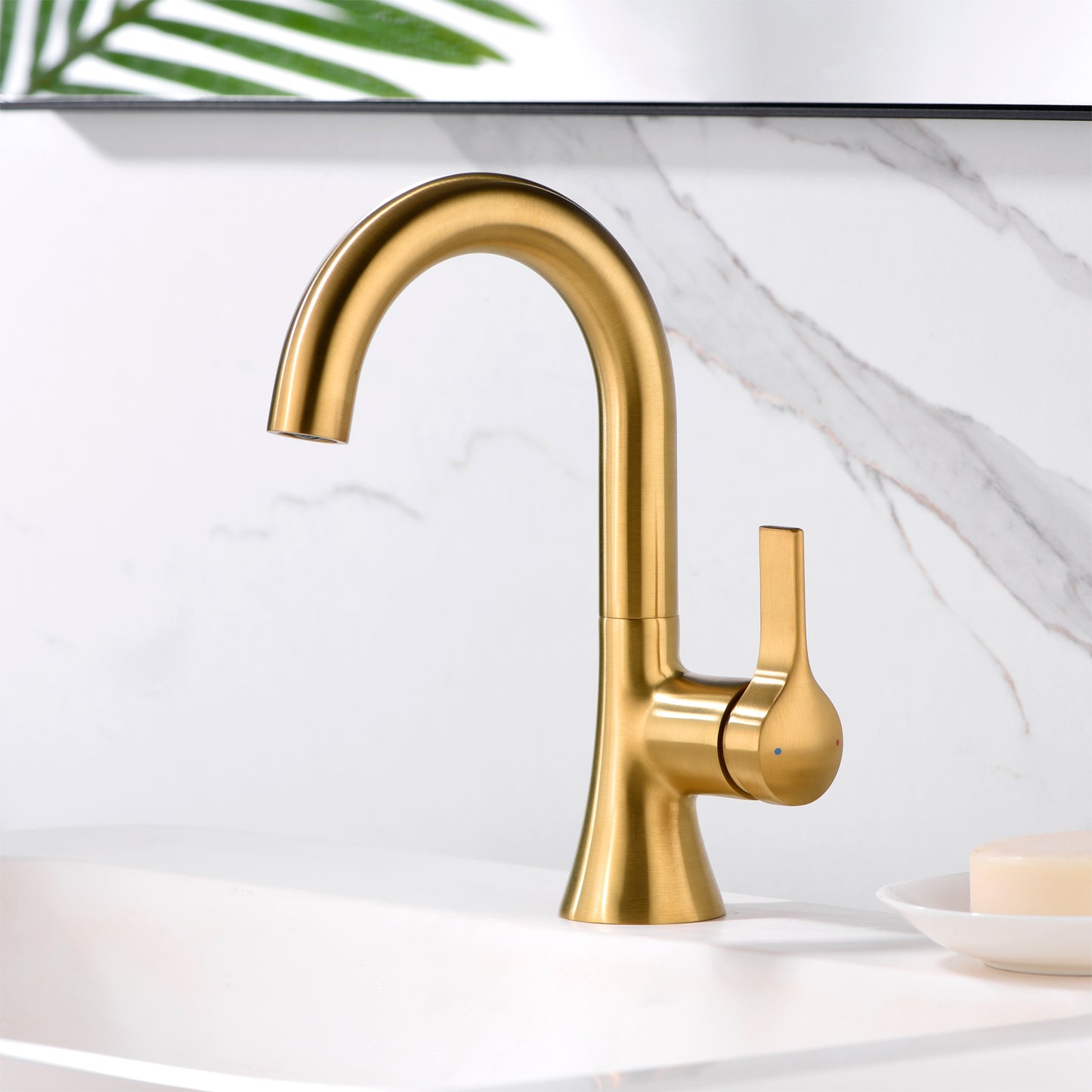 Reesley BSH11-SG Single Hole Single-Handle Bathroom Faucet with drain in Brushed Gold