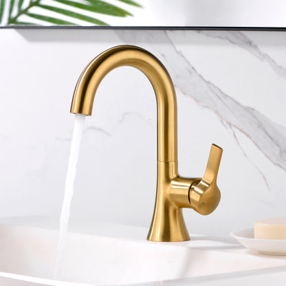 Reesley BSH11-SG Single Hole Single-Handle Bathroom Faucet with drain in Brushed Gold