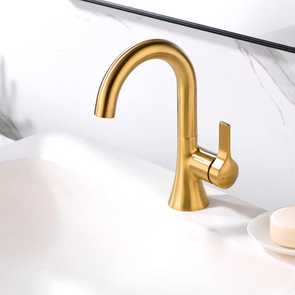 Reesley BSH11-SG Single Hole Single-Handle Bathroom Faucet with drain in Brushed Gold