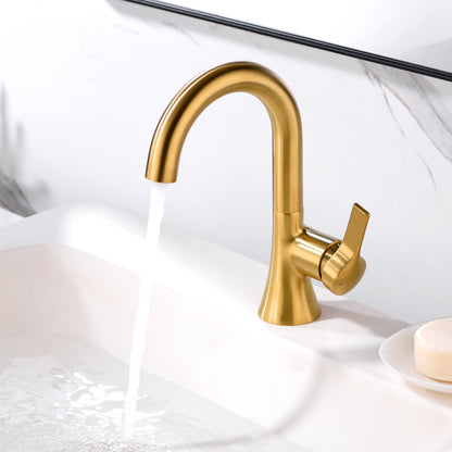 Reesley BSH11-SG Single Hole Single-Handle Bathroom Faucet with drain in Brushed Gold