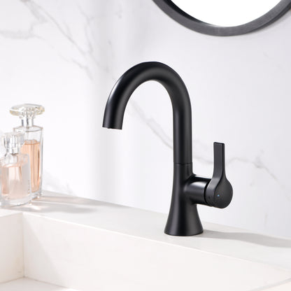 Reesley BSH11-SM Single Hole Single-Handle Bathroom Faucet with drain in Matte Black