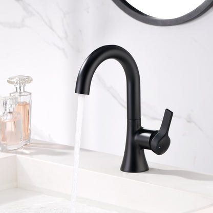 Reesley BSH11-SM Single Hole Single-Handle Bathroom Faucet with drain in Matte Black