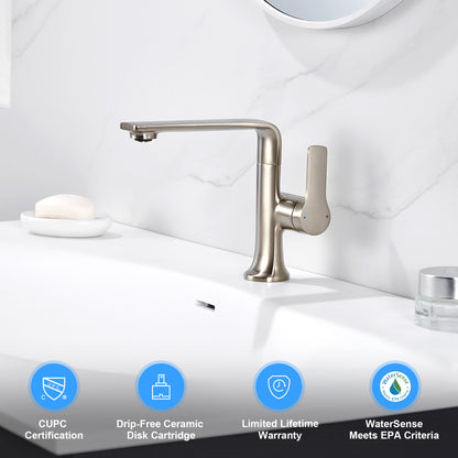 Varen BSH15-SB Single Hole Single-Handle Bathroom Faucet with drain in Brushed Nickel