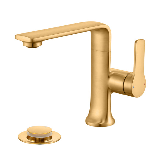 Varen BSH15-SG Single Hole Single-Handle Bathroom Faucet with drain in Brushed Gold