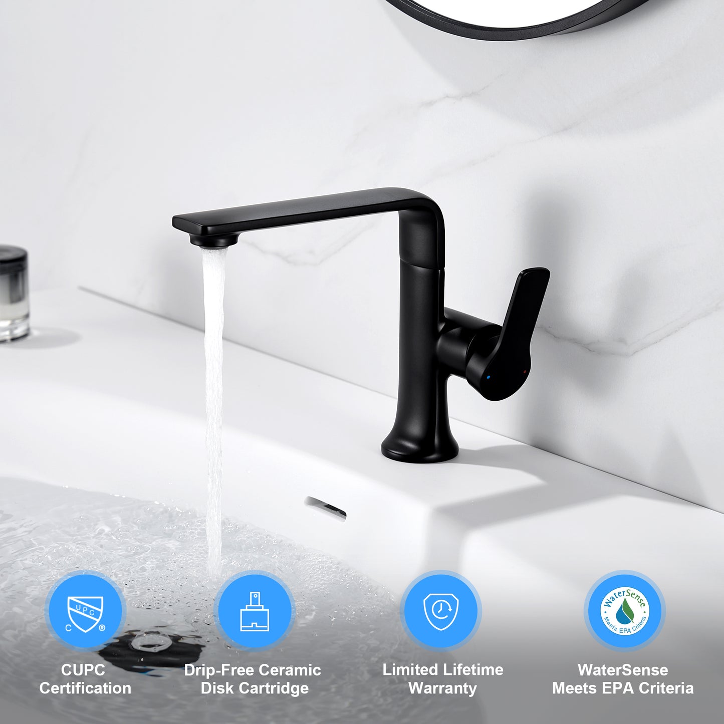 Varen BSH15-SM Single Hole Single-Handle Bathroom Faucet with drain in Matte Black