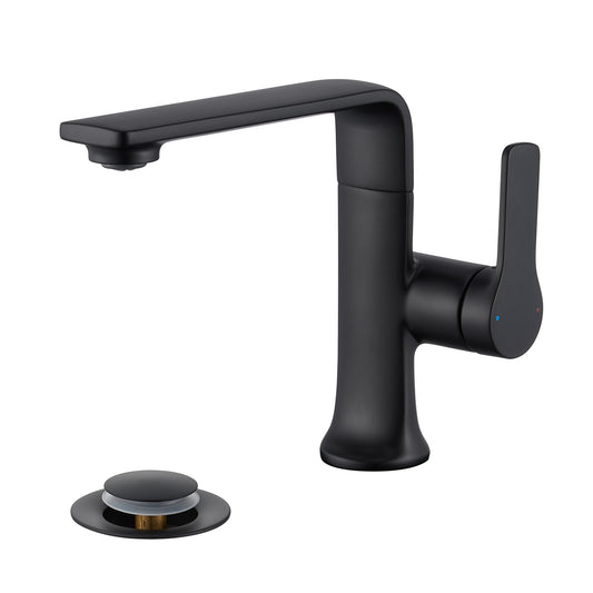Varen BSH15-SM Single Hole Single-Handle Bathroom Faucet with drain in Matte Black