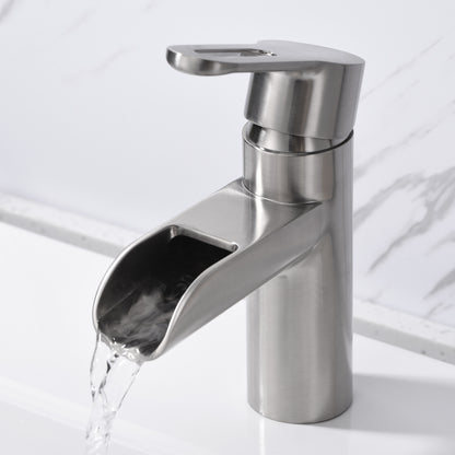 VividFall BSH16-SB Waterfall Single Hole Single Handle Bathroom Vessel Sink Faucet with Drain in Brushed Nickel