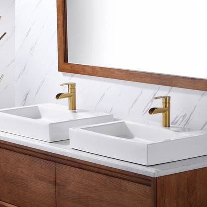 VividFall BSH16-SG Waterfall Single Hole Single Handle Bathroom Vessel Sink Faucet with Drain in Brushed Gold