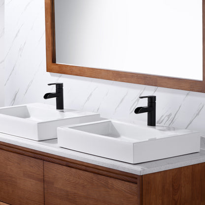 VividFall BSH16-SM Waterfall Single Hole Single Handle Bathroom Vessel Sink Faucet with Drain in Matte Black